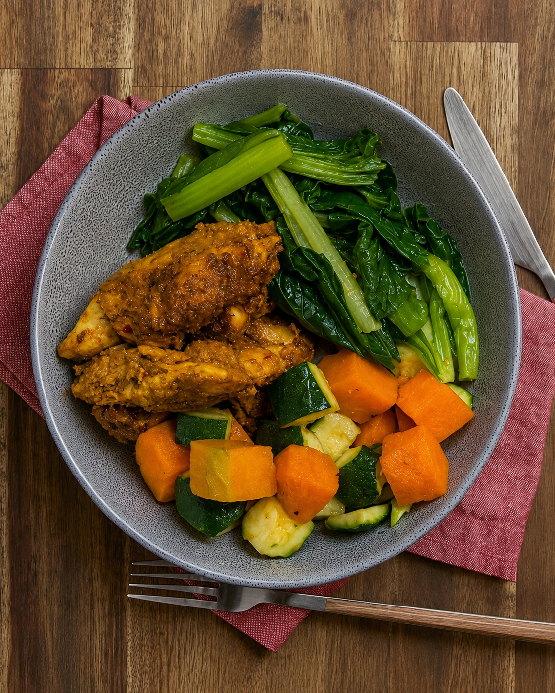 Java Chicken with Choy Sum & Roasted Pumpkin