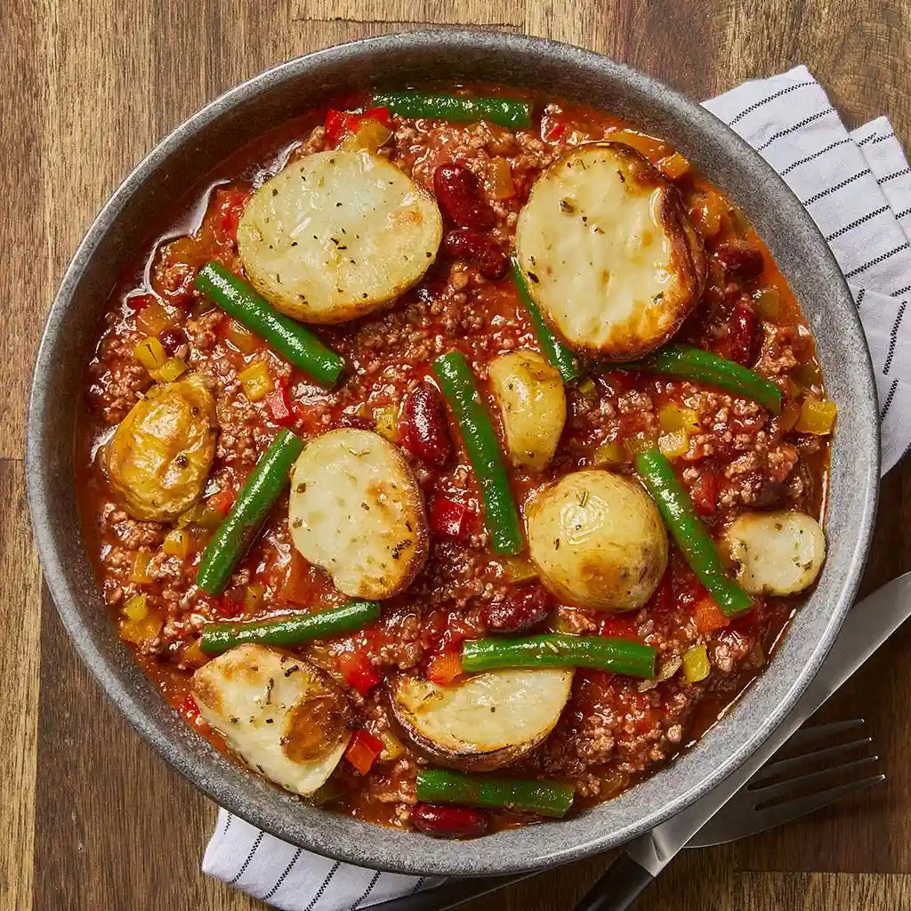 Beef Chili w Roasted Potatoes