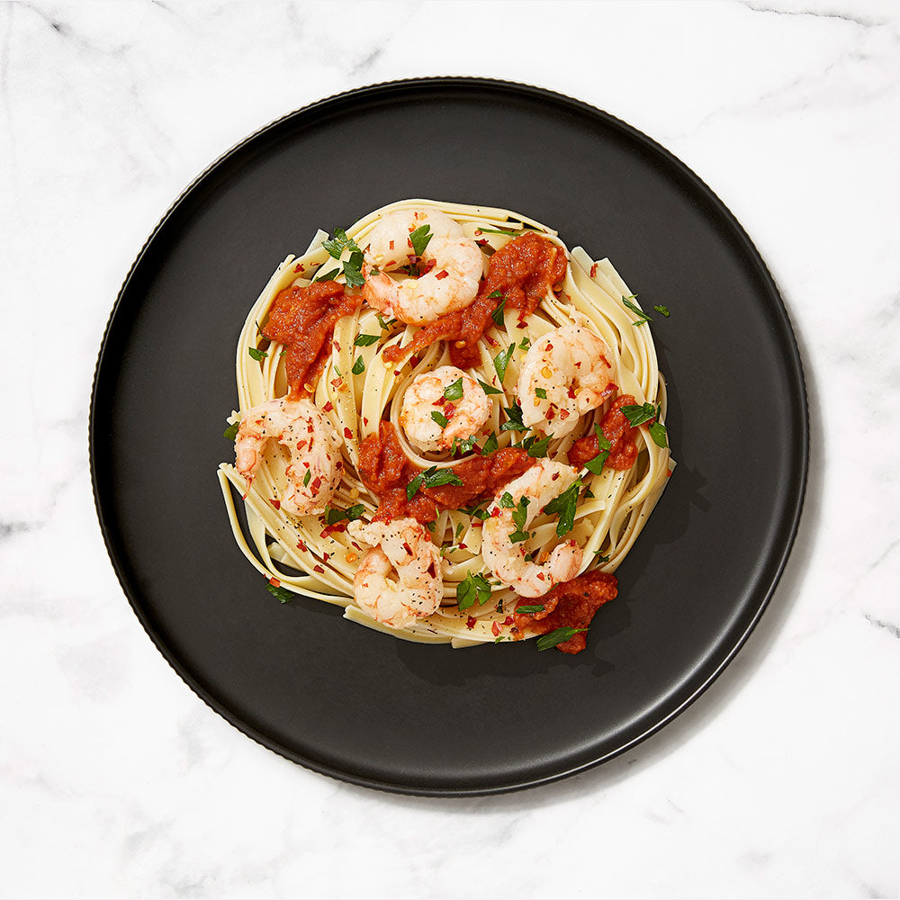 Fettuccine with Garlic Chilli Prawns