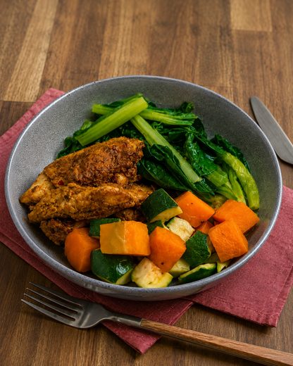 Java Chicken with Choy Sum & Roasted Pumpkin