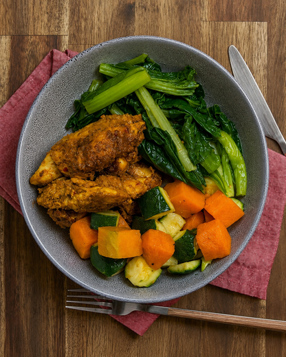Java Chicken with Choy Sum & Roasted Pumpkin